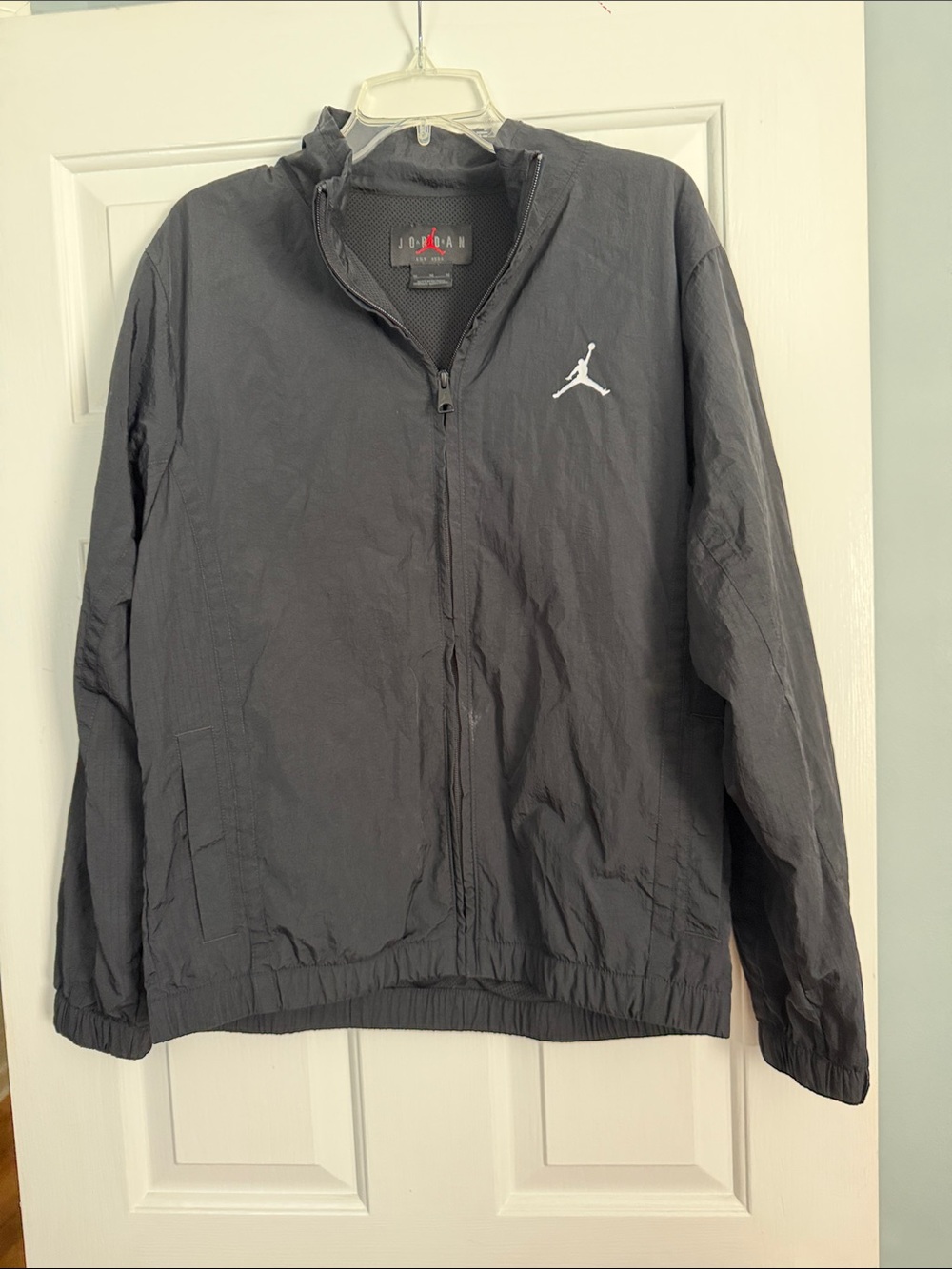 Jordan Men's Charcoal Black Windbreaker with White Jumpman